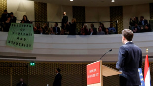 Manifestantes interrumpen el discurso del presidente franc&eacute;s en La Haya