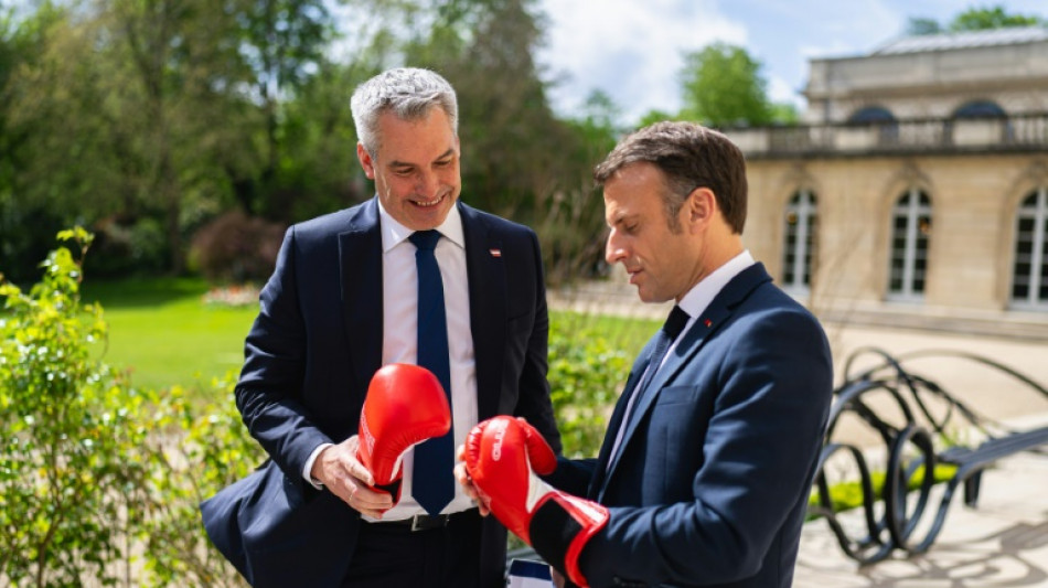 Des gants de boxe, cadeau du chancelier autrichien &agrave; Macron