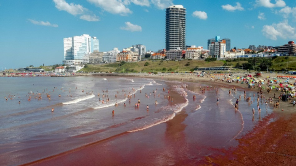 Algas ti&ntilde;en de rojo tur&iacute;sticas playas de la costa atl&aacute;ntica argentina