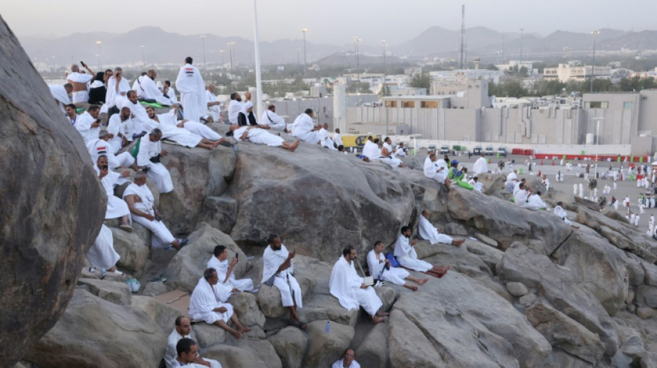 Peregrinos musulmanes rezan en el monte Arafat, en el punto culminante del hach